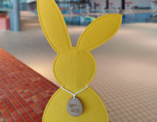 Filzosterhase im Schwimmbad